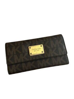MICHAEL KORS Brown Logo Leather Clutch Wallet